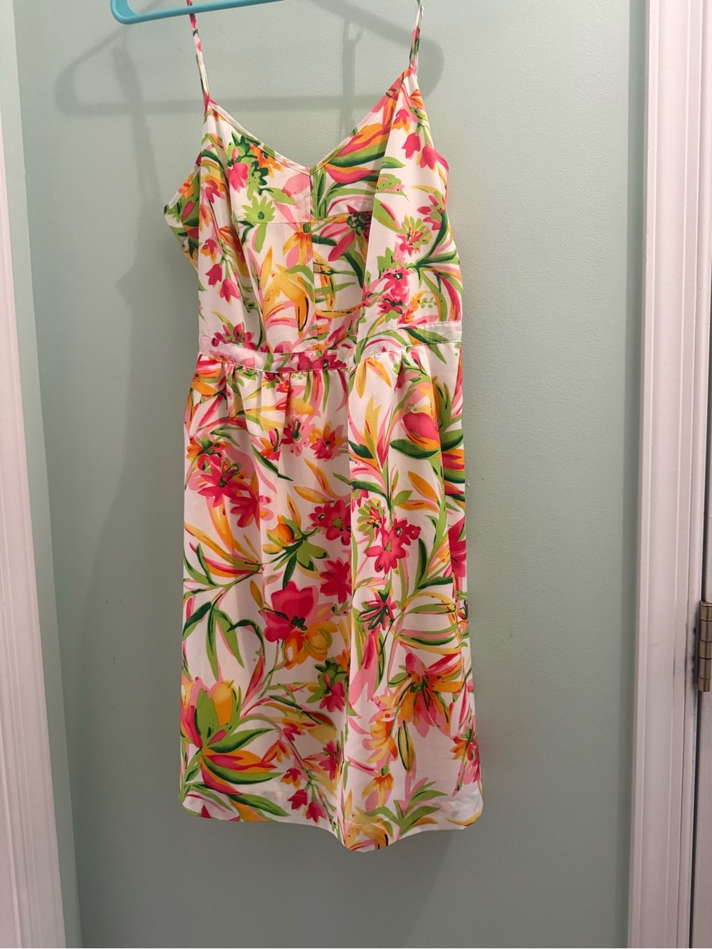 J. Crew Tropical Floral Midi Dress - White, Pink & Green